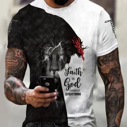 Plus Size Men's 3D Lion Graphic Print T-shirt For Summer, Men's Clothing YHWH Lion