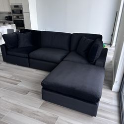 NEW Black Velvet Cloud Couch Sectional
