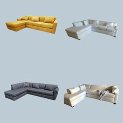 NEW 7X9FT And 55.x9ft SECTIONAL Chaise,  Velvet White, Charcoal,  Cream  And Caudle MARIGOLD Fabric  Sofa  Lounge  Set  2pc/ More Color FABRIC Availa