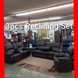 ✨ Leather Reclining 3pcs Set Sofa Loveseat Chair