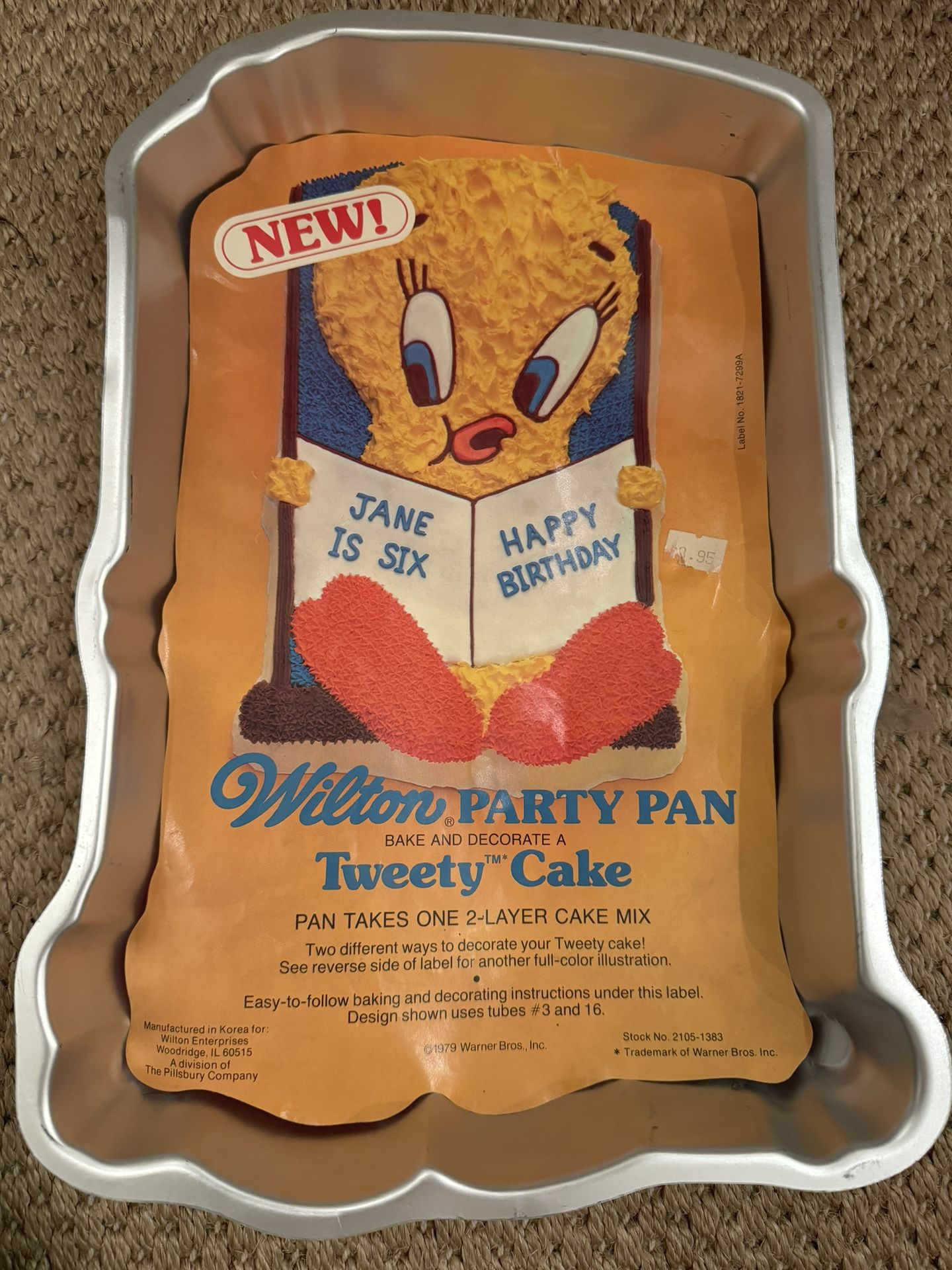 1979 Vintage Tweety Bird Metal Wilton Cake Pan w/ paper Warner Bros Looney Tunes
