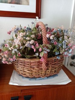 Wicker Basket with Faux Flower Arrangement