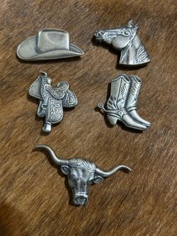 5pc Western Silver tone Button Covers