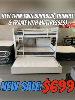 NEW TWIN TWIN BUNKBED( TRUNDLE & FRAME WITH MATTRESSES)