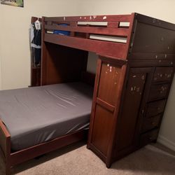 Full-size bed with a bunk 