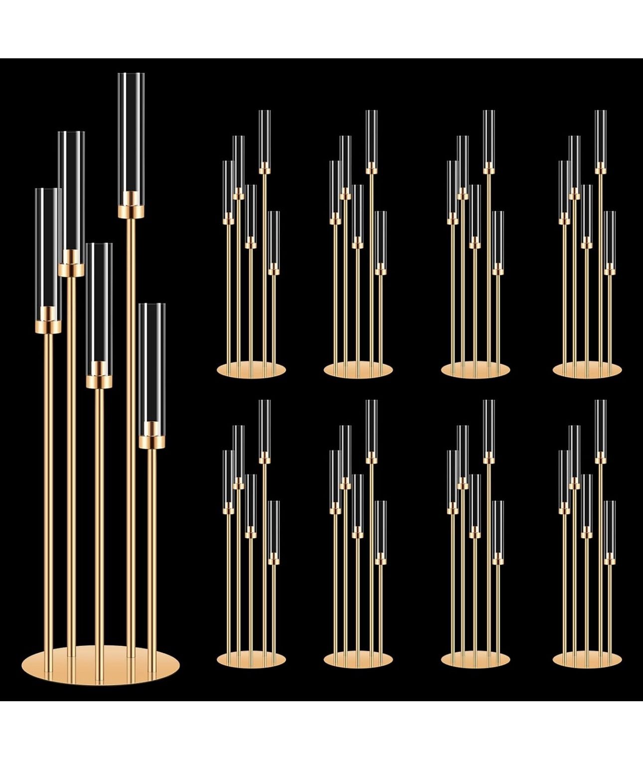 New 35in 2 Set Gold Candelabra Candle Centerpieces for Tables Candlesticks Holder Wedding Centerpieces Table Decorations Acrylic lampshade Fit 0.9" LE