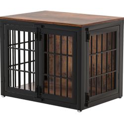 Heavy Duty Dog Crate Furniture, 33 Inch Wooden Dog Cage Kennel for Small and Medium Dogs, Decorative Pet House Furniture Indoor with Side Door, Brown