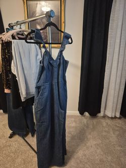 Denim Wide-Leg Overalls Jumpsuit