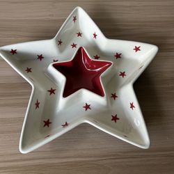Vintage Large SONOMA Star Shaped Ceramic Chip and Dip Bowl Retro 4th of July Patriotic