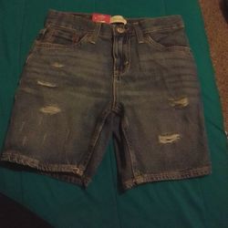 Blue Ripped Kids Shorts 