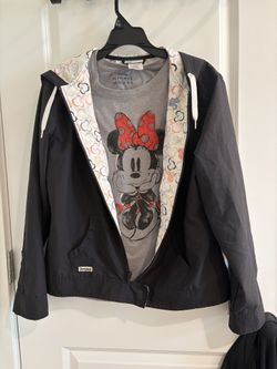 Disneyland Women’s Large Full Zip Hooded Jacket Lightweight And Disney Shirt 