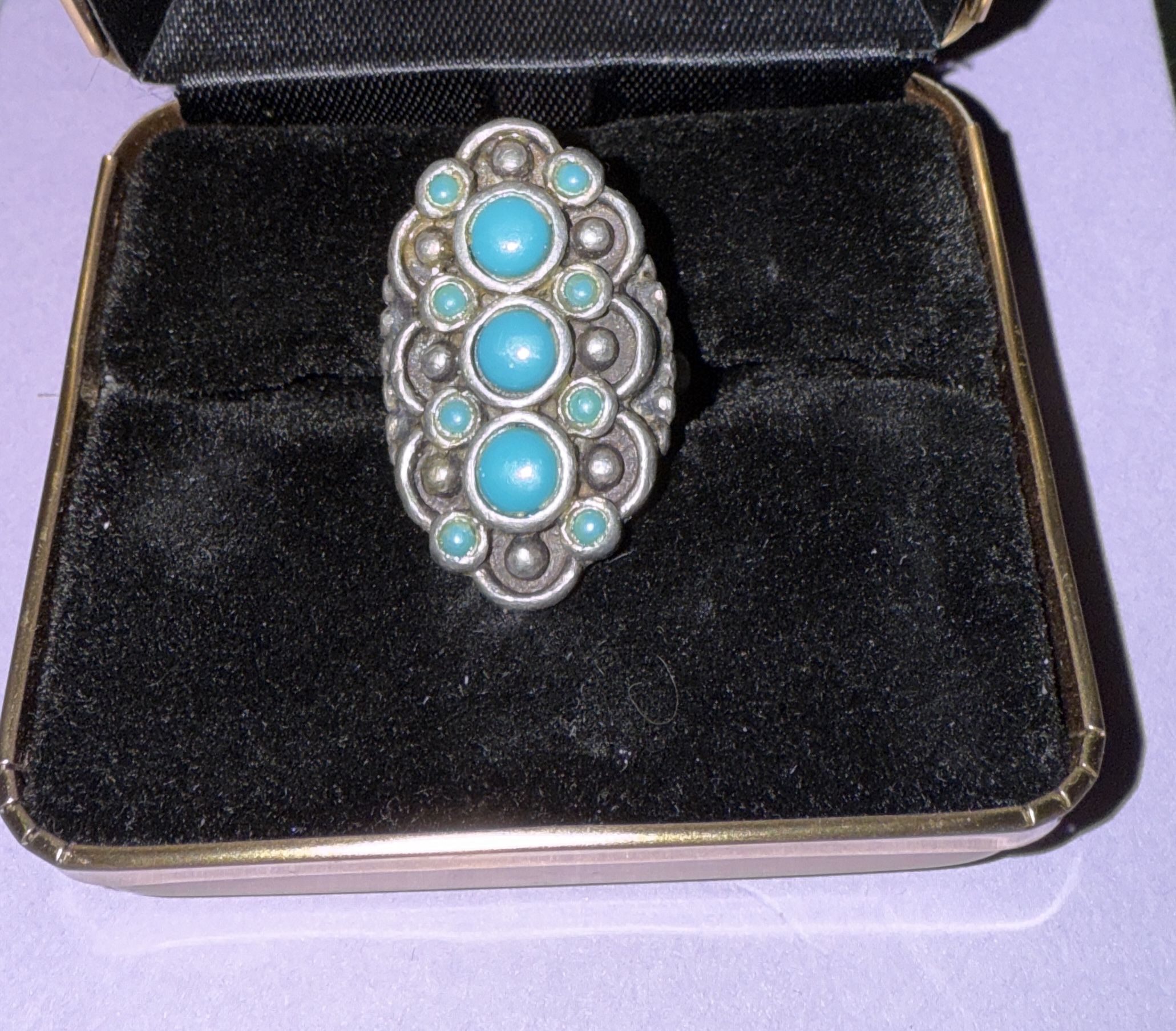 Turquoise And Silver Adjustable Ring
