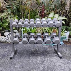 SET OF DUMBBELLS AND  STRONG 2 TIER DUMBBELL RACK (PAIRS OF)  :  15s  20s  25s  30s  35s  45s  50s 