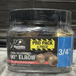 SharkBite 3/4" Push-to-Connect Brass 90-Degree Elbow Pro Pack (4-Piece) - Sealed