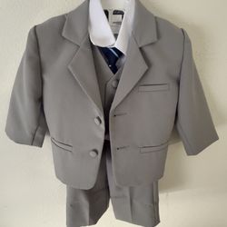 Baby Boy Gray Suit With Shirt, Vest & Tie