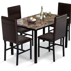  5 Piece Dining Table Set for 4,Faux Marble Kitchen Table and Chairs for 4, Modern Dining Room Table with 4 Chairs,Dinner Table Set for Small Spaces, 