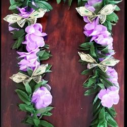 Graduation money lei with butterflies