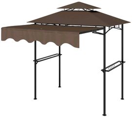 Outsunny 8' x 7.6' Outdoor Grill Gazebo, Barbecue Gazebo Shelter with Side Awning, 2 Side Shelves and 6 Hooks, Brown