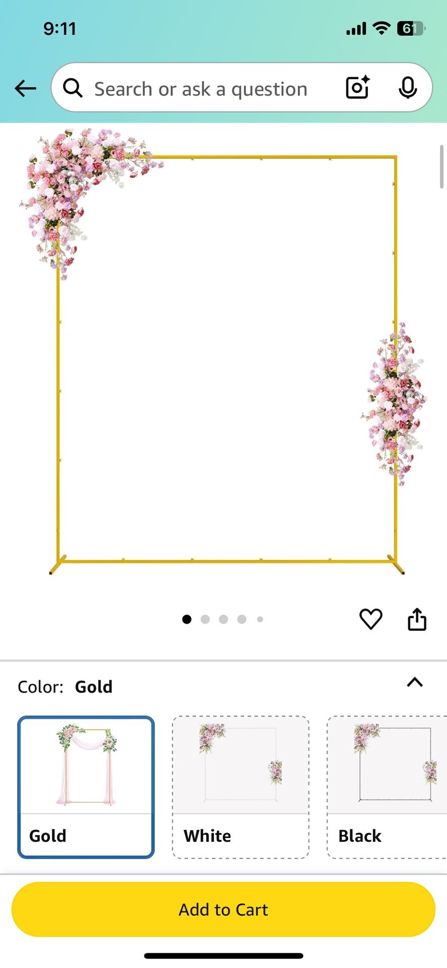 Gold Wedding Arch. Brand New In Box
