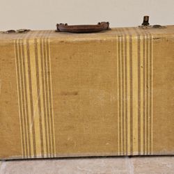 Vintage 1930/1940's MCM Striped Tweed Hardside Suitcase