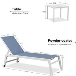 Luxury Patio Chaise Loungers (Set of 2) + White Table – Modern Outdoor