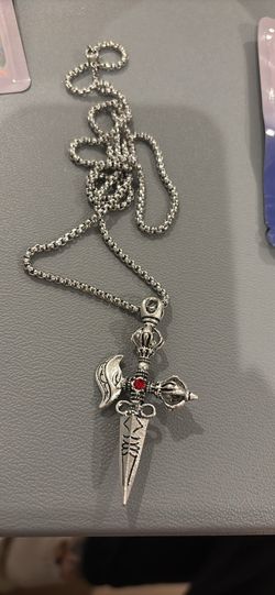 Stainless Steel vintage-style sword pendant necklace Tibetan Tantric cross or vajra/dorje necklace