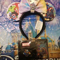 NEW Disney Avengers Artist Series Ears With Detachable Bow & Limited Edition Pin