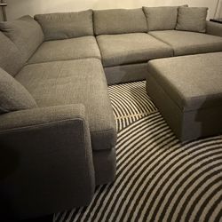 Crate & Barrel Lounge Deep 3-Pc Sectional + Storage Ottoman W/ Tray