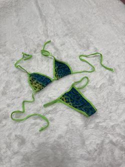 New small neon green micro bikini cheetah festival rave outfit swimsuit y2k No tag is present it was a custom piece