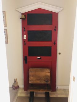 Hall Tree-Little Red School House with antique desk folding “chair”