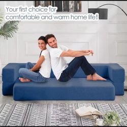 80" Multifunctional Folding Sofa Bed - Linen Memory Foam Mattress & Removable Sofa Cover & 2 Pillows - Simple Style, Suitable for Living Room Space Co