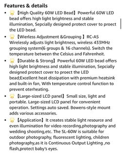  Godox SL-60W CRI 95+ LED Video Light SL60W White 5600K Version  60WS Bowens Mount with P60 Quick Installation Soft Box,Carrying Bag, Light  Stand : Electronics