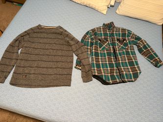 Men’s Quicksilver XL Long Sleeve Crew Neck Shirt and Men’s M Flannel Coat Global Workwear
