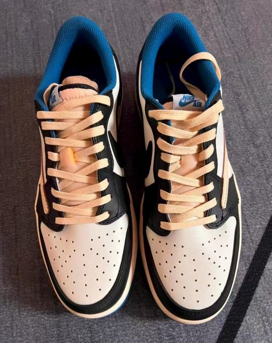 Travis Scott Fragment Design Jordan Air 1 Low OG SP - Reverse Hook 2.0 - Tri-Party Collaboration - Lightning - Low Top Basketball Shoe