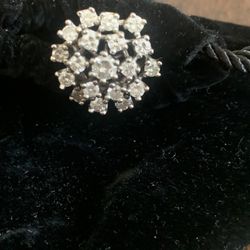 Ring…Vintage 14 Karat Raised Gallery, Diamond Cluster White Gold Cocktail Ring