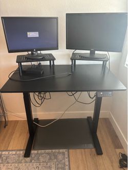 Adjustable Standing Desk + Dual Monitor Work From Home Setup