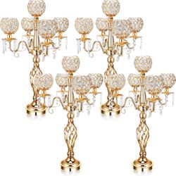 Nitial 4 Pcs 5 Arm Crystal Candelabra Centerpieces For Tables 27 Inch Tall Crystal Candle Holders Bowl Candelabra Table Centerpieces Decor For Wedding