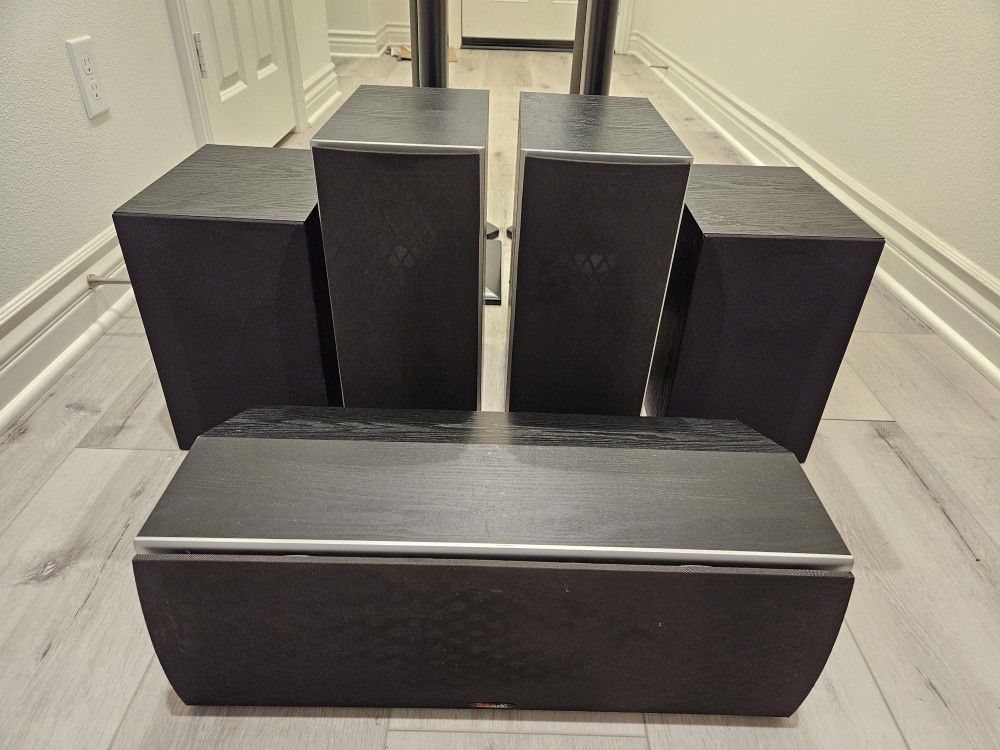 Polk Audio 5-Channel Speaker Set (Monitor 40's, R20's, CS2 Center Channel) w/ Stands