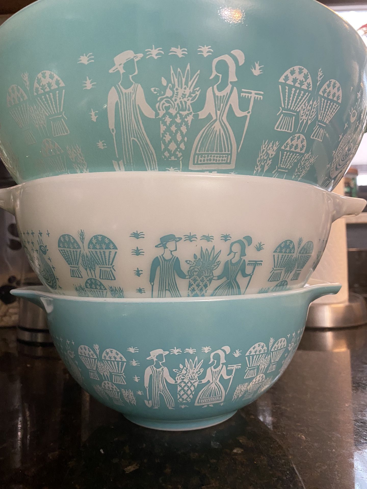 Vintage Pyrex Turquoise Blue Amish Bowls