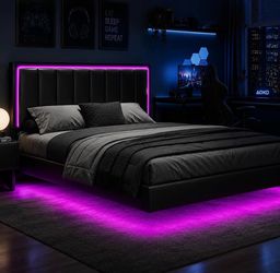 Full Size Floating Bed Frame with LED Lights