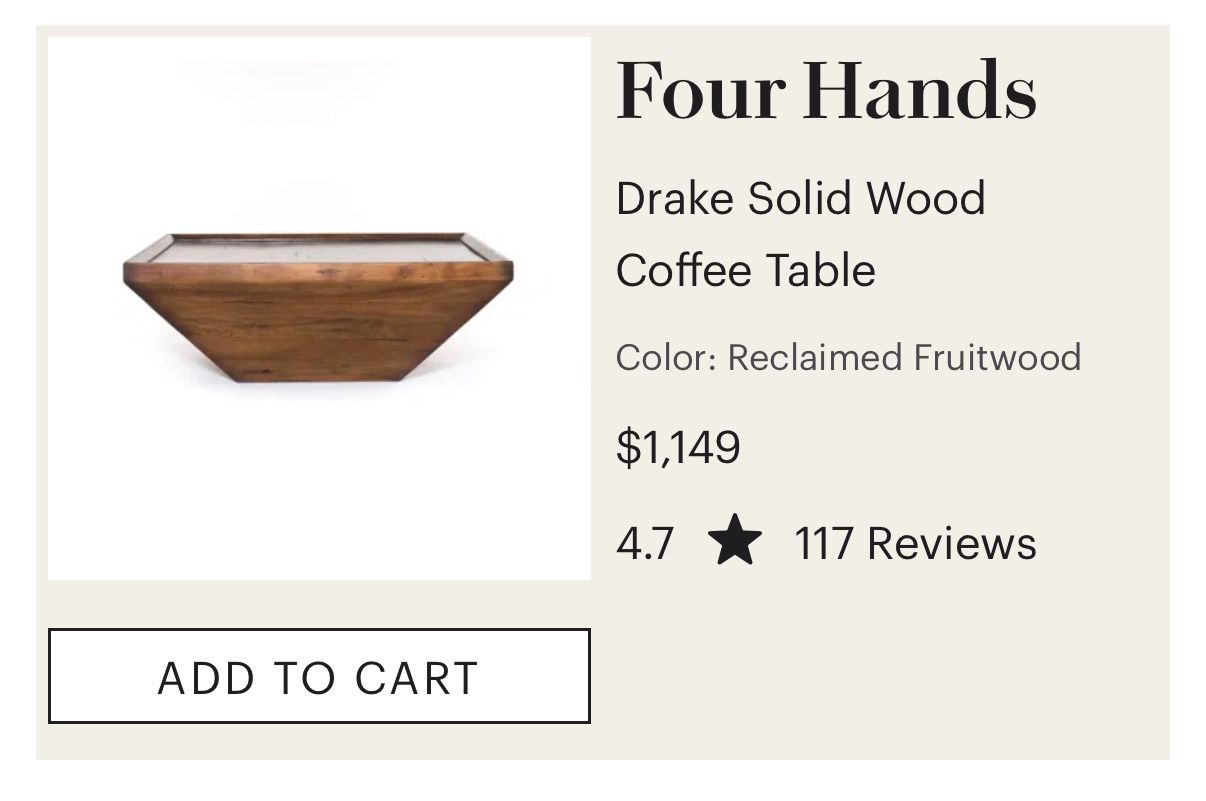 Drake Solid Wood Coffee Table By Four Hands