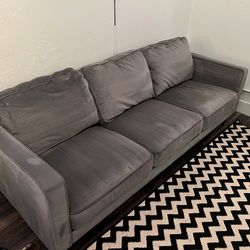 7.5 Ft Grey Velvet Sofa –Mid Century Modern – Solid Wood Walnut Legs