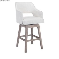 27" Fabric Counter Height Bar Stool Swivel Farmhouse Bar Stool with Wood Legs Open Back Footrest for Kitchen Island, Cream