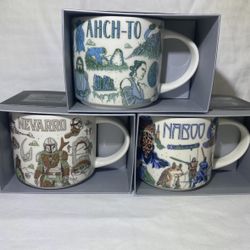 Disney 2022 Star Wars Starbucks Been There Mugs Set of 3 Naboo, Ahch-To, Nevarro