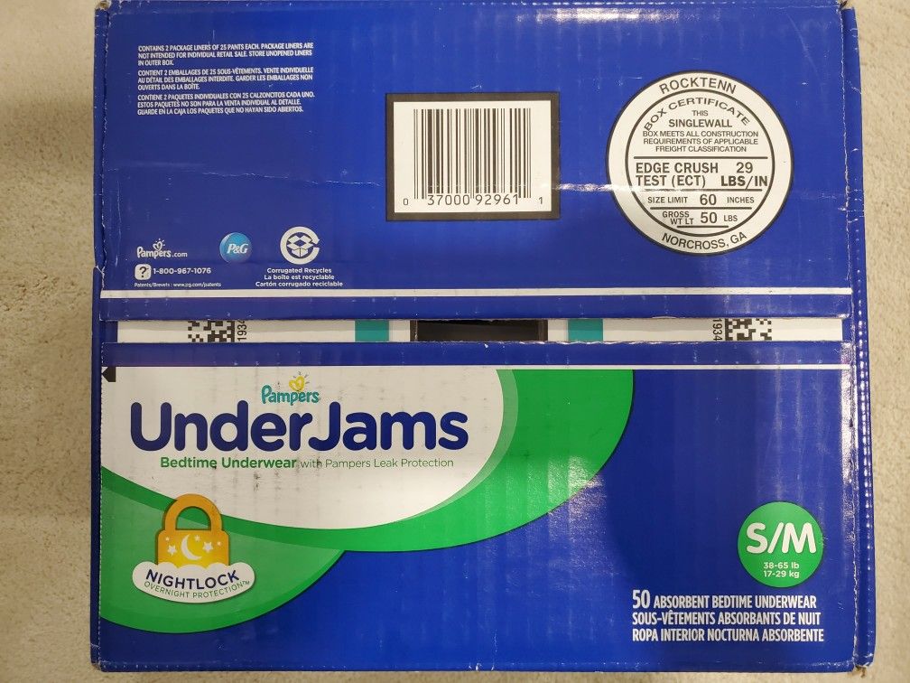 Pampers UnderJams Bedtime Underwear, with Pampers Leak Protection, S/M (38-65 lb), Super - 50 underwear