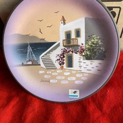 8 Inch Handmade Hand Painted In Greece Ceramic Greek Design Wall Hanging Plate Imported From Greece 