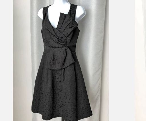 Max and Cleo Bow-embellished Jacquard Midi Black Cocktail Party Dress Size 10
