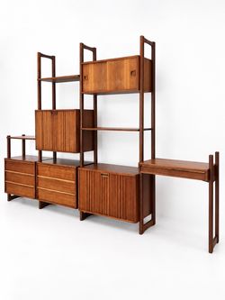 Vintage Mid-Century Modern Modular Wall Unit & Desk – Solid Wood / Wood Veneer