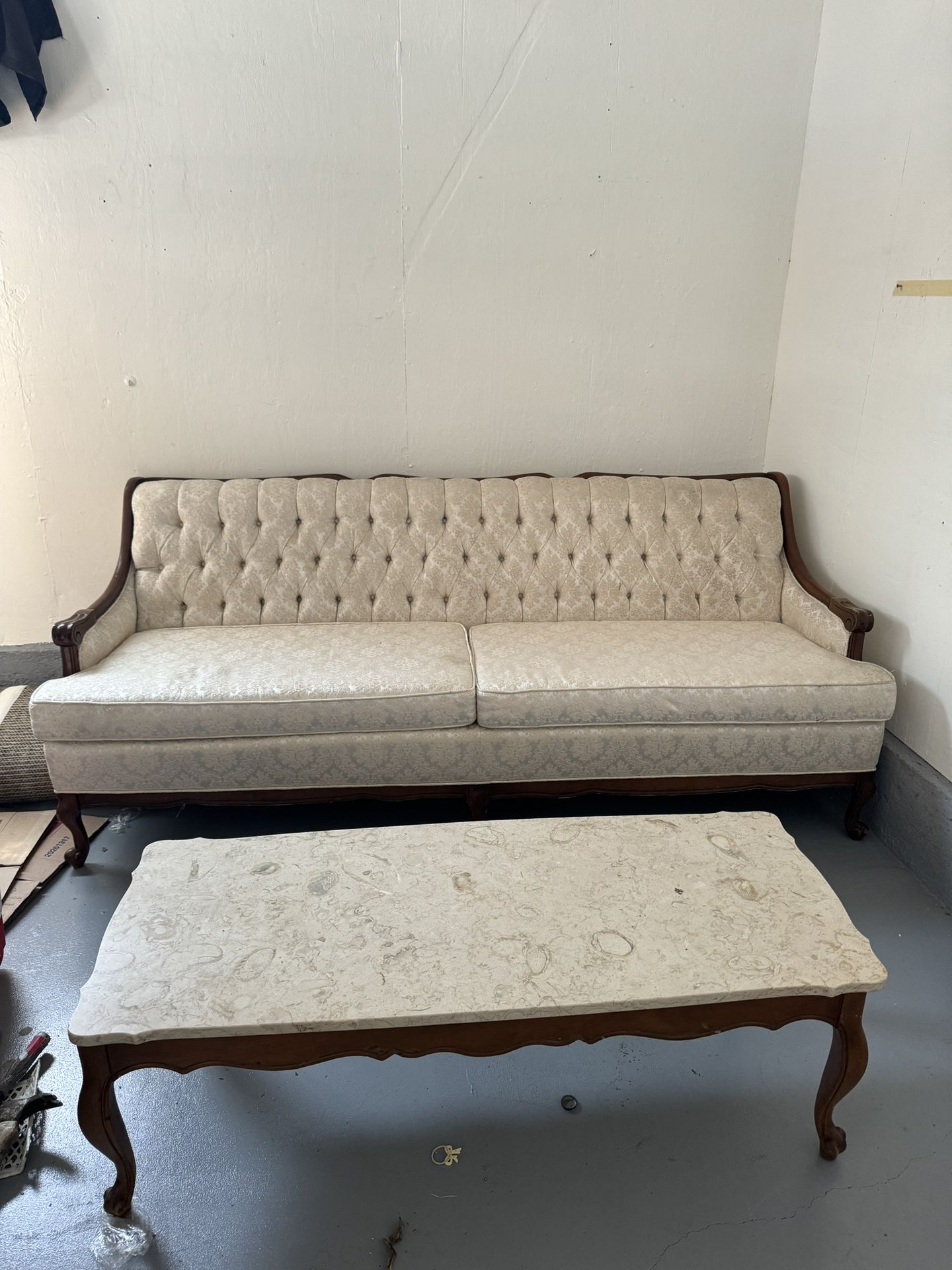 Antique Sofa & Marble Coffee Table
