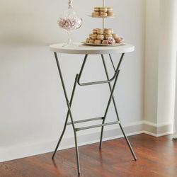 32" 2.6-Foot Round 43" Bar Height White Granite Folding Table Portable Commercial Banquet Card Plastic Dining for Weddy Party Event Kitchen Outdoor 